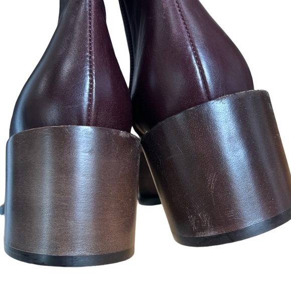 Vince burgundy pointed toe embossed leather chunky heel ankle boots size 6 - Picture 5 of 9